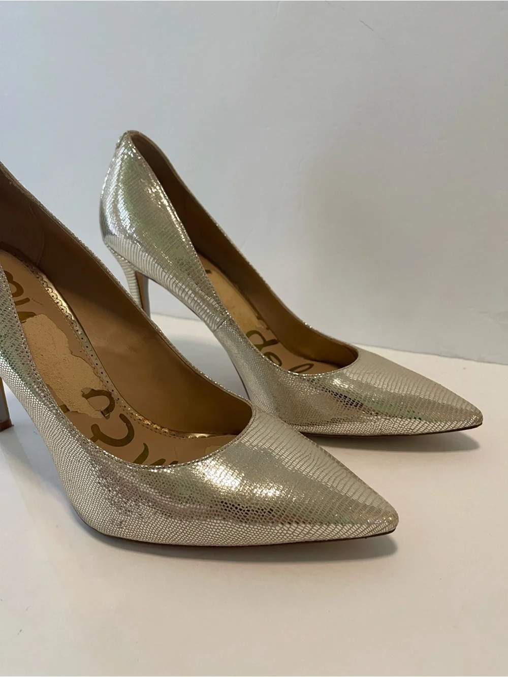 Sam Edelman Heels Pumps Pointed Toe Gold Metallic Size 10 M Leather Party Event